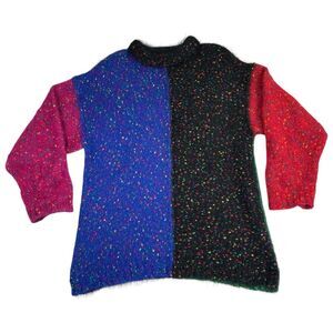 Vintage Carole Little Colorblock Mohair Blend Sweater Knit Women's Size Medium M